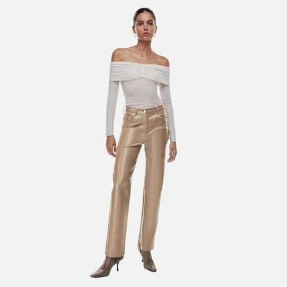ARITZIA WILFRED "MELINA" Straight Fit Tan Vegan Leather Pants- New - Picture 4 of 15